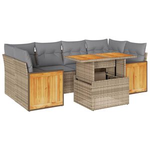 vidaXL 7 Piece Garden Sofa Set with Cushions Beige Poly Rattan Acacia
