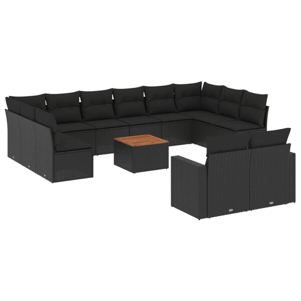 vidaXL 13 Piece Garden Sofa Set with Cushions Black Poly Rattan