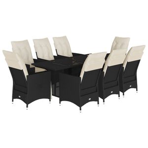 vidaXL 9 Piece Garden Dining Set with Cushions Black Poly Rattan