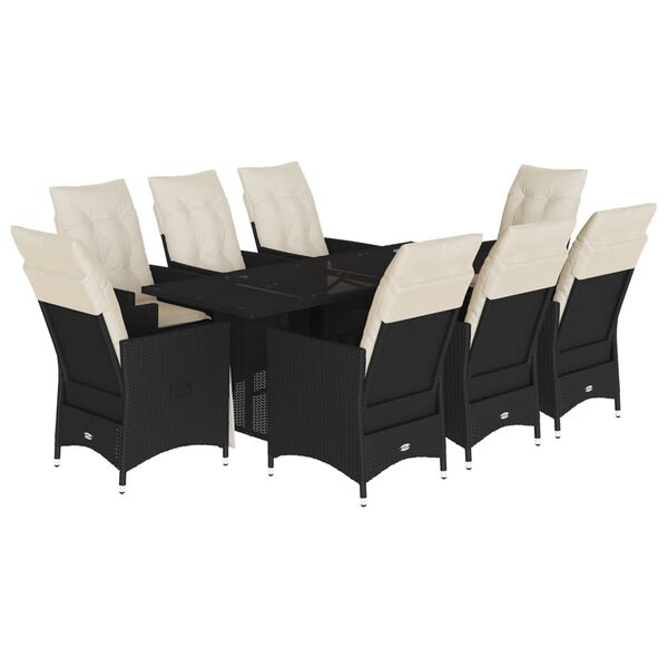 vidaXL 9 Piece Garden Dining Set with Cushions Black Poly Rattan