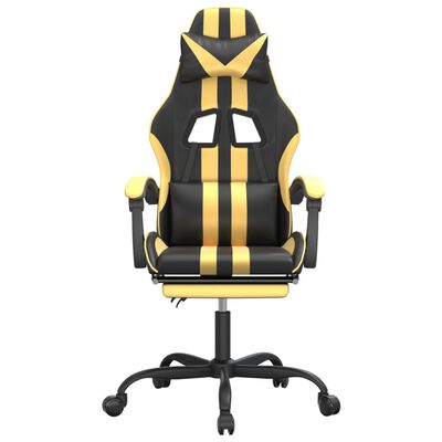 vidaXL Swivel Gaming Chair with Footrest Black&Gold Faux Leather
