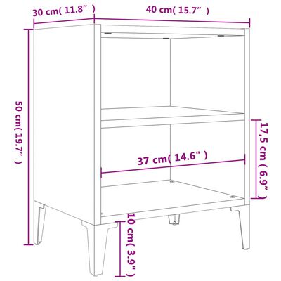 vidaXL Bed Cabinet with Metal Legs White 40x30x50 cm