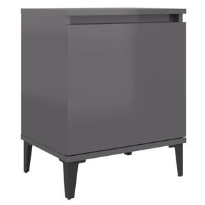 vidaXL Bed Cabinet with Metal Legs High Gloss Grey 40x30x50 cm