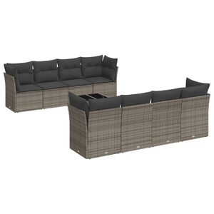 vidaXL 9 Piece Garden Sofa Set with Cushions Grey Poly Rattan