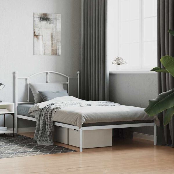 vidaXL Metal Bed Frame without Mattress with Headboard White 107x203cm