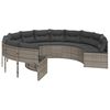 vidaXL Garden Sofa with Table and Cushions Round Grey Poly Rattan