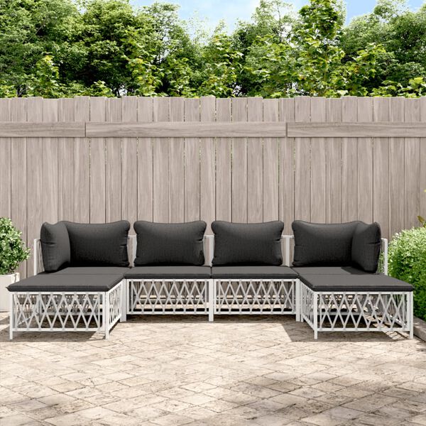vidaXL 6 Piece Garden Lounge Set with Cushions White Steel