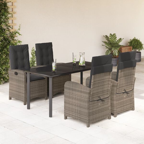 vidaXL 5 Piece Garden Dining Set with Cushions Grey Poly Rattan