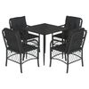 vidaXL 5 Piece Garden Dining Set with Cushions Black Poly Rattan