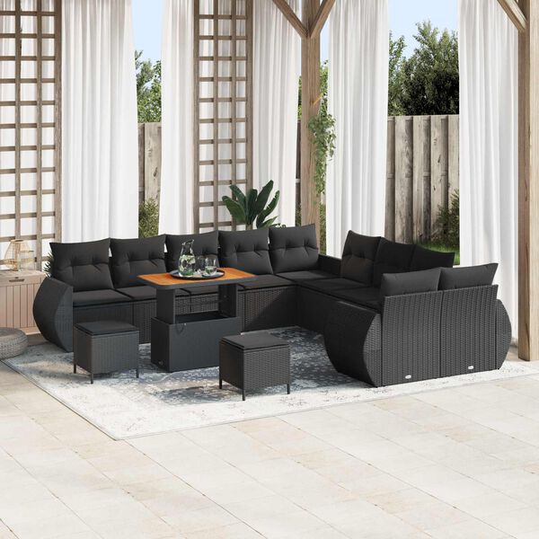 vidaXL Garden Sofa Set with Cushion with Storage 13 pcs Black