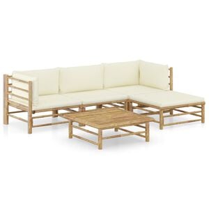 vidaXL 5 Piece Garden Lounge Set with Cream White Cushions Bamboo
