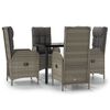 vidaXL 5 Piece Garden Dining Set with Cushions Black and Grey Poly Rattan