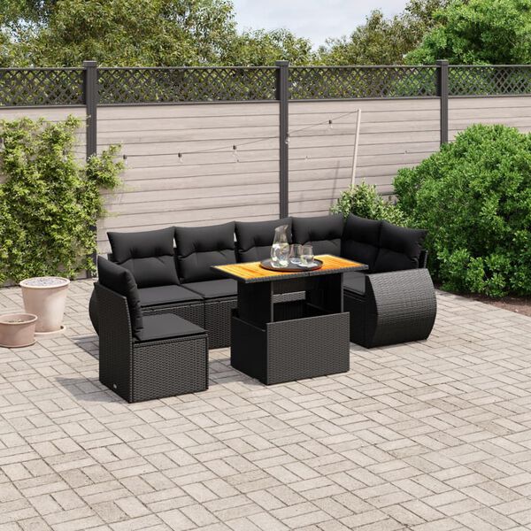 vidaXL 7 Piece Garden Sofa Set with Cushions Black Poly Rattan