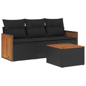 vidaXL 4 Piece Garden Sofa Set with Cushions Black Poly Rattan