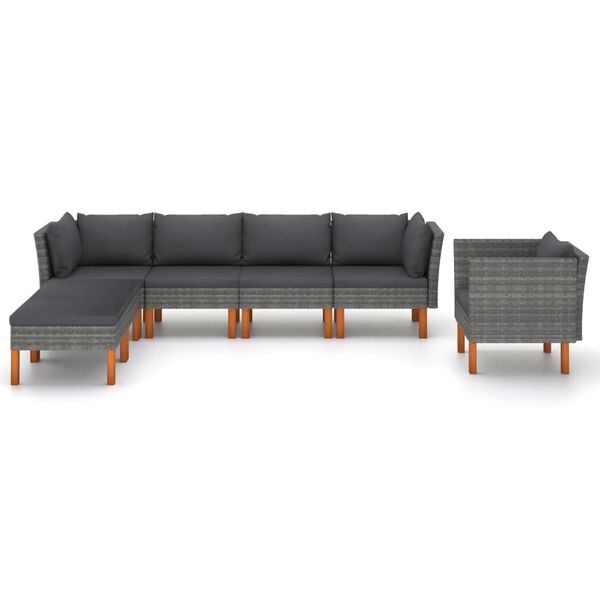 vidaXL 7 Piece Garden Lounge Set Poly Rattan and Eucalyptus Wood Grey
