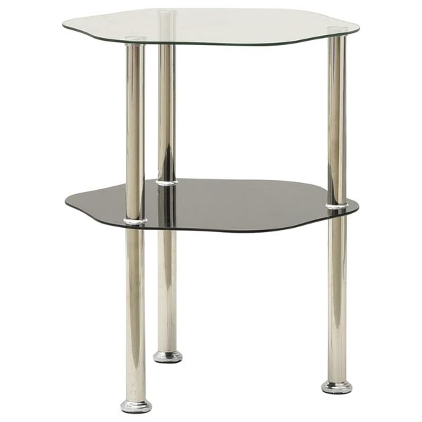vidaXL 2-Tier Side Table Transparent & Black 38x38x50cm Tempered Glass