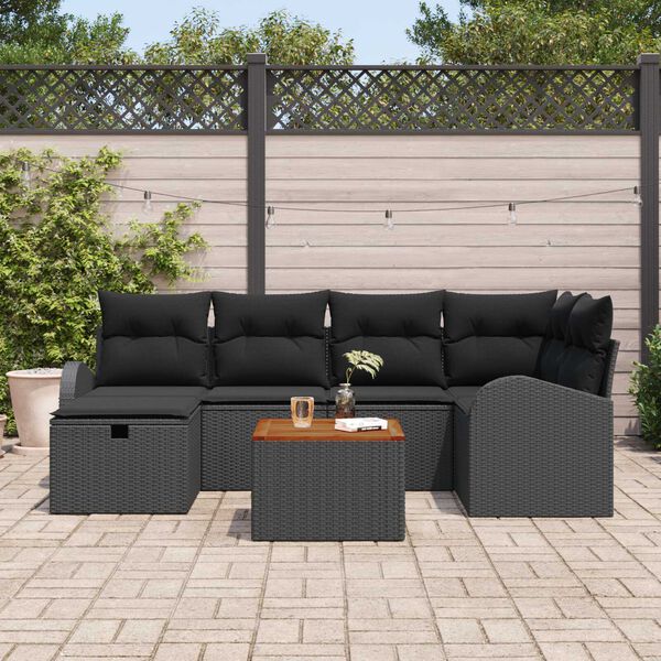 vidaXL Garden Sofa Set with Cushion 7 pcs Black Poly rattan