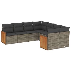 vidaXL 8 Piece Garden Sofa Set with Cushions Grey Poly Rattan