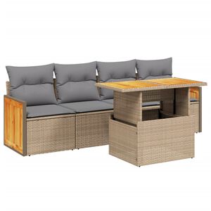vidaXL 5 Piece Garden Sofa Set with Cushions Beige Poly Rattan