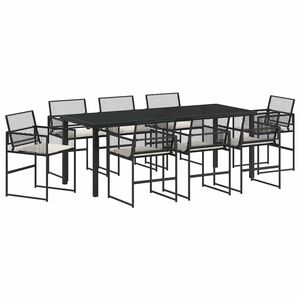 vidaXL Garden Dining Set 9 pcs Black Poly Rattan