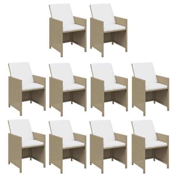 vidaXL 11 Piece Garden Dining Set with Cushions Poly Rattan Beige
