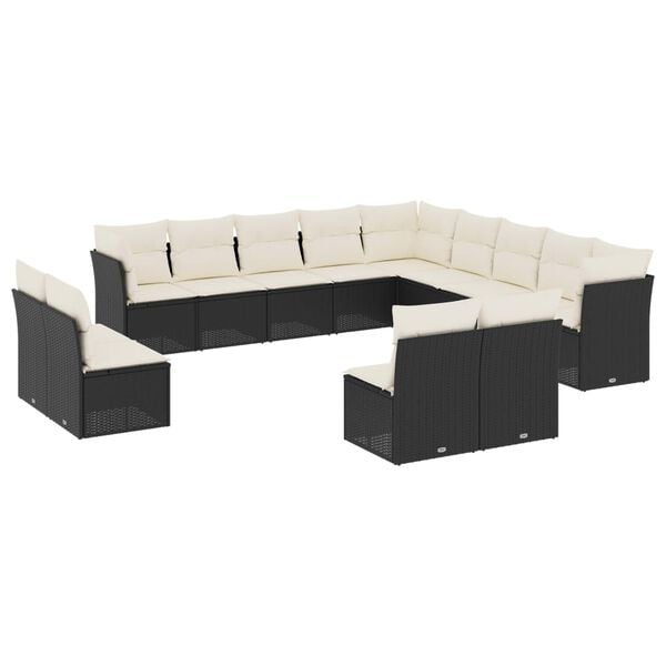 vidaXL 13 Piece Garden Sofa Set with Cushions Black Poly Rattan