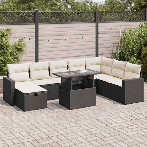 vidaXL 9 Piece Garden Sofa Set with Cushions Black Poly Rattan