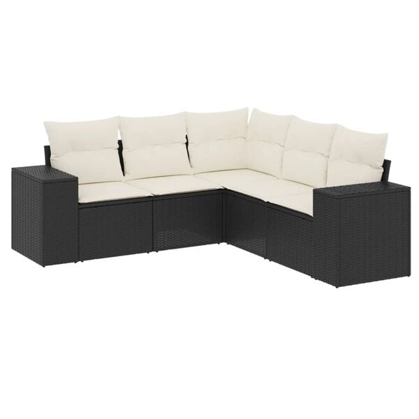 vidaXL 5 Piece Garden Sofa Set with Cushions Black Poly Rattan