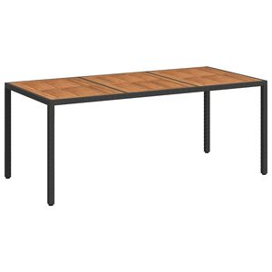 vidaXL Garden Table | Black | Poly Rattan | Large | Decorative Inlays