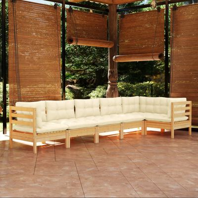 vidaXL 6 Piece Garden Lounge Set with Cream Cushions Pinewood