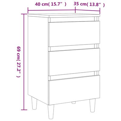 vidaXL Bed Cabinets & Solid Wood Legs 2 pcs Concrete Grey 40x35x69 cm
