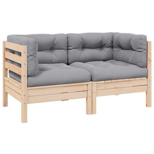vidaXL 2-Seater Garden Sofa with Grey Cushions Solid Wood Pine