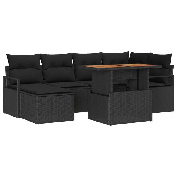 vidaXL Garden Sofa Set with Storage 7 pcs Black Poly rattan