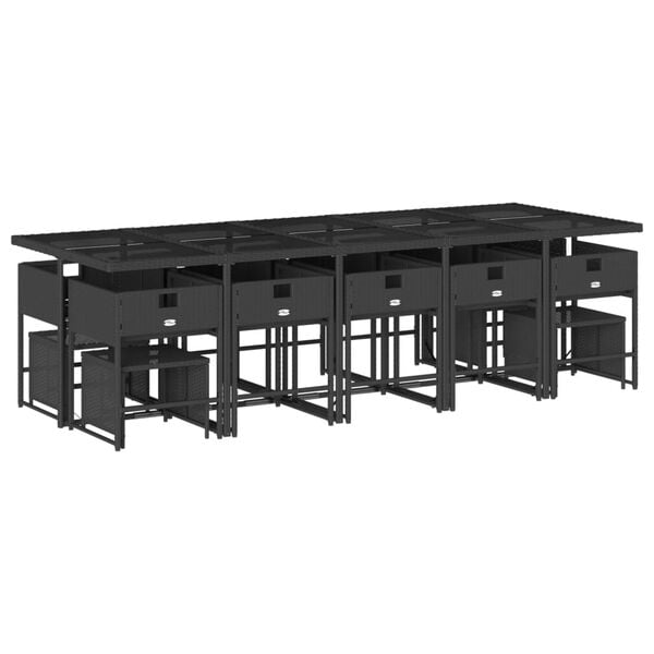 vidaXL 15 Piece Garden Dining Set with Cushions Black Poly Rattan