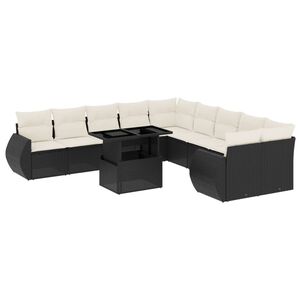 vidaXL 11 Piece Garden Sofa Set with Cushions Black Poly Rattan