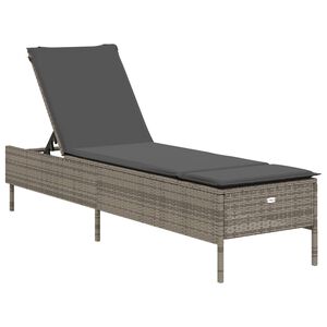 vidaXL Sun Lounger with Cushion Grey Poly Rattan
