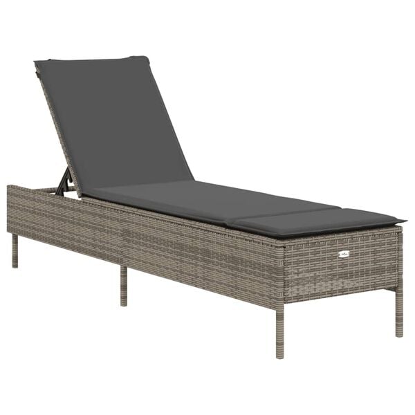 vidaXL Sun Lounger with Cushion Grey Poly Rattan