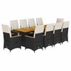 vidaXL 11 Piece Garden Bistro Set with Cushions Black Poly Rattan