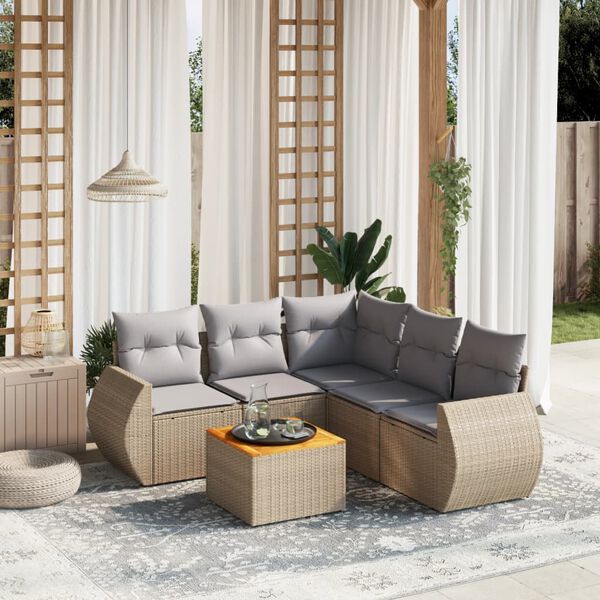 vidaXL 6 Piece Garden Sofa Set with Cushions Beige Poly Rattan
