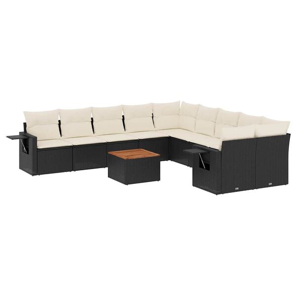 vidaXL 11 Piece Garden Sofa Set with Cushions Black Poly Rattan