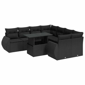 vidaXL 9 Piece Garden Sofa Set with Cushions Black Poly Rattan
