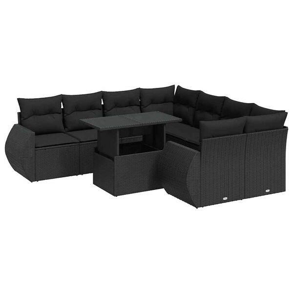 vidaXL 9 Piece Garden Sofa Set with Cushions Black Poly Rattan