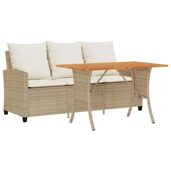 vidaXL Garden Sofa 3-Seater with Cushions&Table Beige Poly Rattan