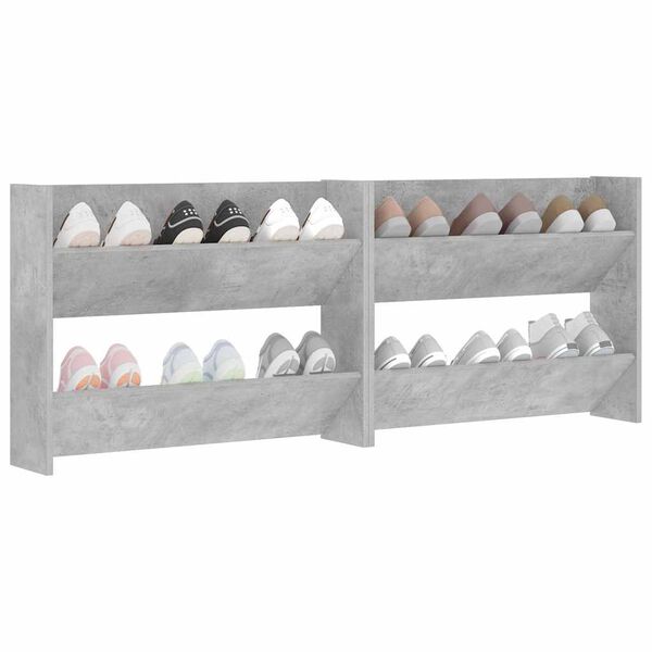 vidaXL Wall Shoe Cabinets 2 pcs Concrete Grey 80x18x60 cm Engineered Wood