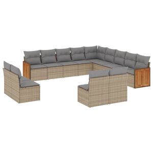 vidaXL 13 Piece Garden Sofa Set with Cushions Beige Poly Rattan