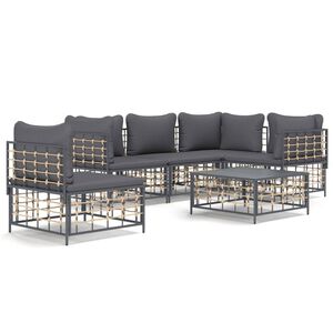 vidaXL 6 Piece Garden Lounge Set with Cushions Anthracite Poly Rattan