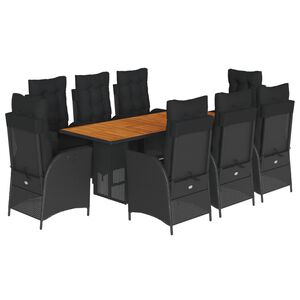 vidaXL 9 Piece Garden Dining Set with Cushions Black Poly Rattan