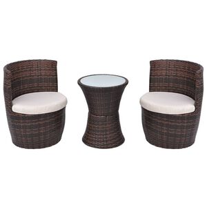 vidaXL 3 Piece Bistro Set with Cushions Poly Rattan Brown