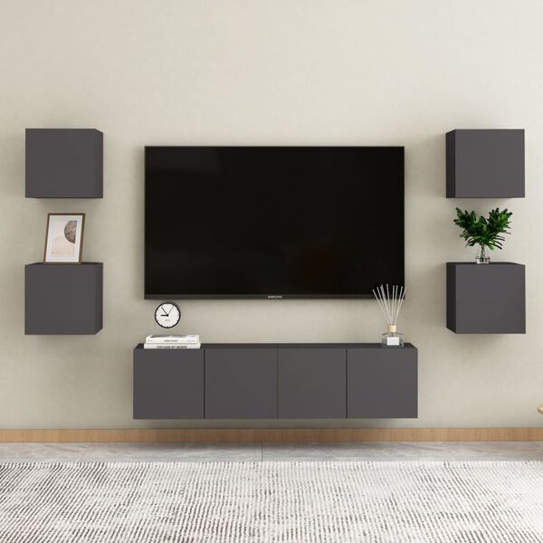 vidaXL 6 Piece TV Cabinet Set Grey Engineered Wood