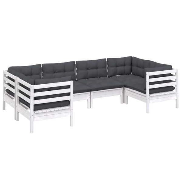 vidaXL 6 Piece Garden Lounge Set with Cushions White Pinewood